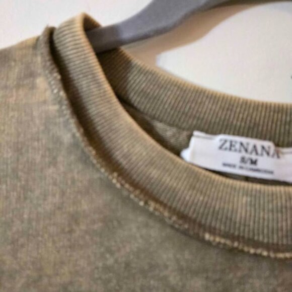 NWOT Zenana Size S/M Acid Wash Exposed Seam Hi-Low Sweatshirt Mocha - Picture 8 of 10